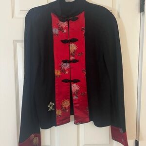 Handloomed Cotton Mandarin Collar Statement Jacket Small